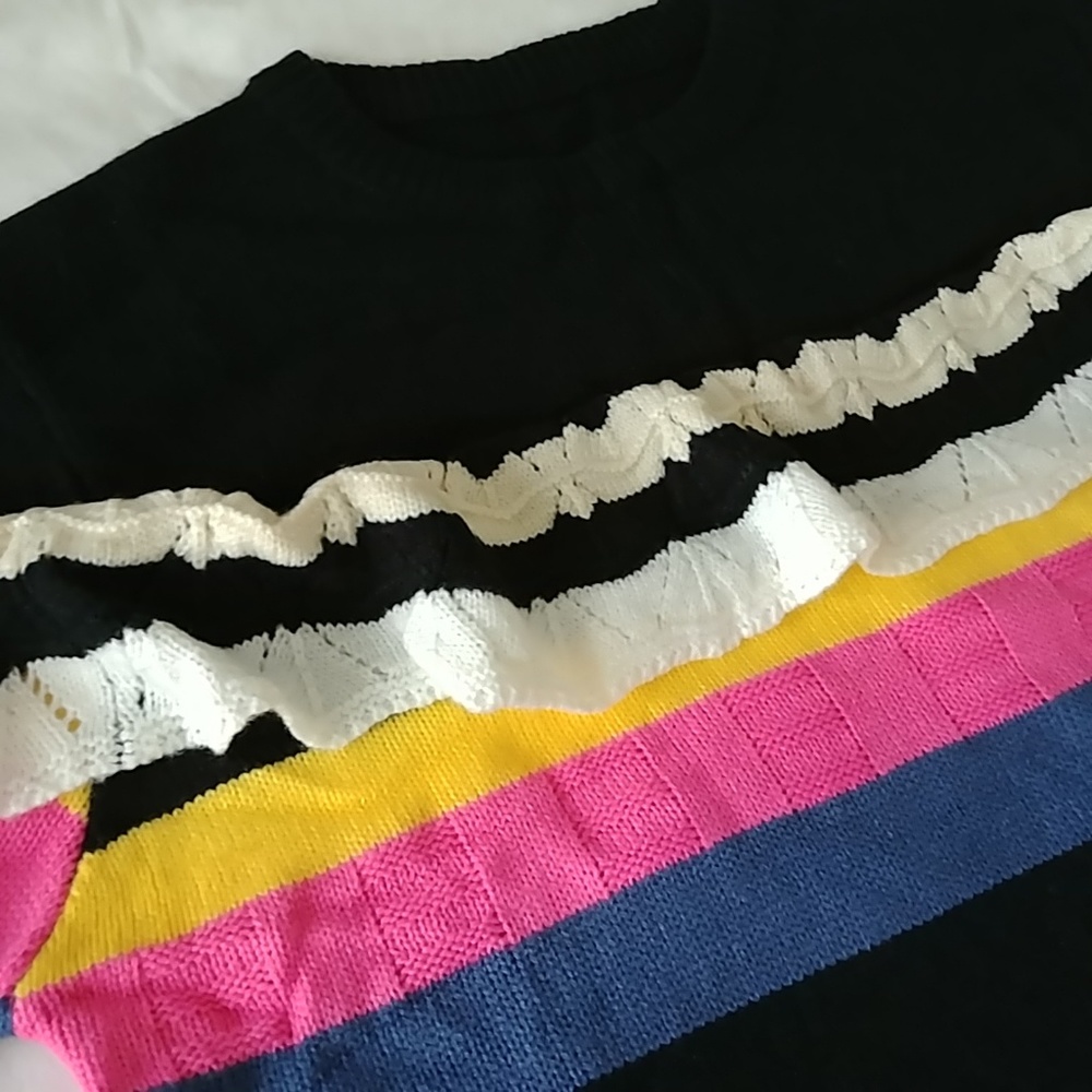 LAST ONE Black Knitting Colorful Butterfly Sweater - Picture 2 of 2
